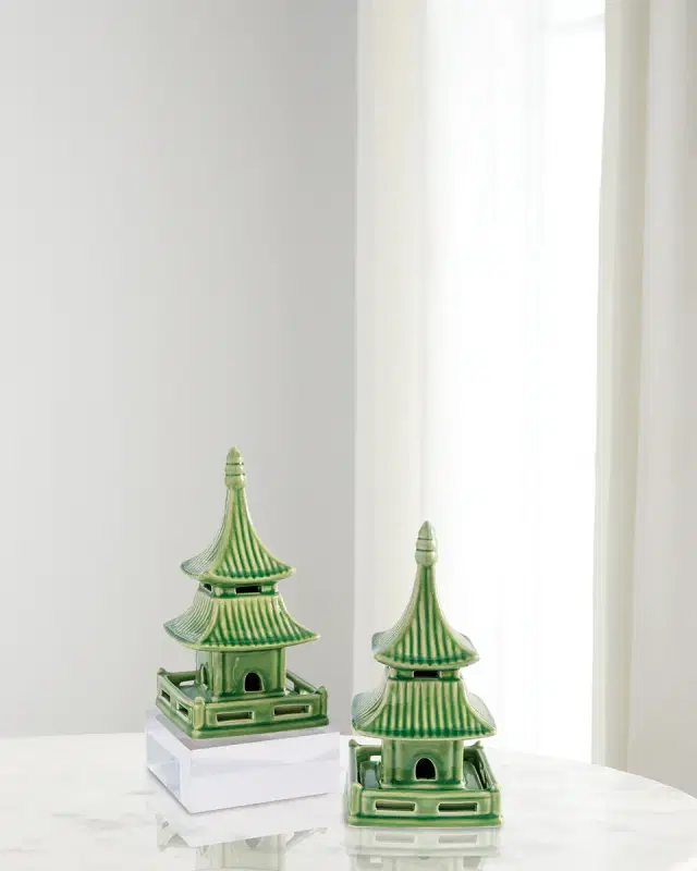 Port 68 Green Short Pagoda Table Accents, Set of 2