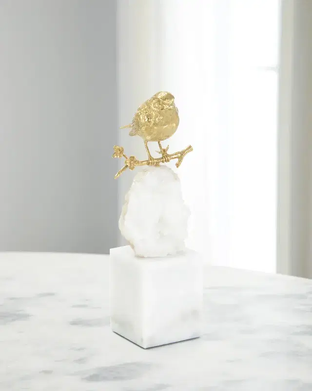 John-Richard Collection Brass Bird & Quartz Sculpture II