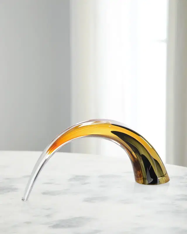 John-Richard Collection Hand-Blown Black and Amber Arch Sculpture I