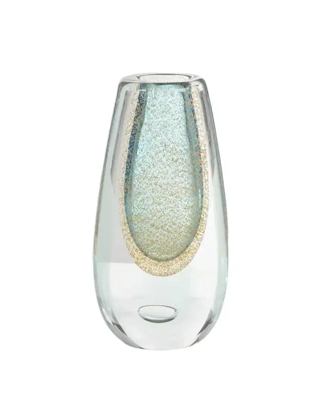 John-Richard Collection Gold-Flecked Blue Handblown Glass Vase II
