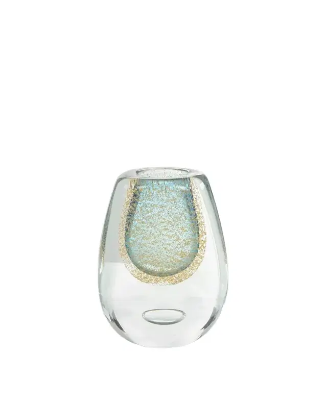 John-Richard Collection Gold-Flecked Blue Handblown Glass Vase III