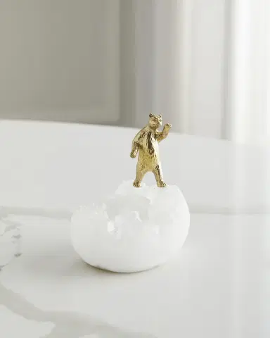 John-Richard Collection Brass Bear Figure on Quartz Sculptures, Set of 3 | Thumbnail 2