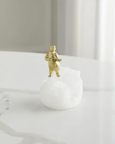 John-Richard Collection Brass Bear Figure on Quartz Sculptures, Set of 3 | Thumbnail 4