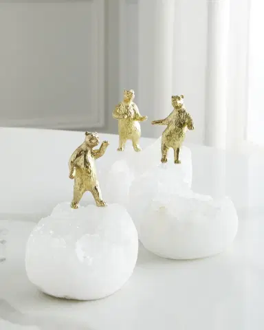 John-Richard Collection Brass Bear Figure on Quartz Sculptures, Set of 3 | Thumbnail 1
