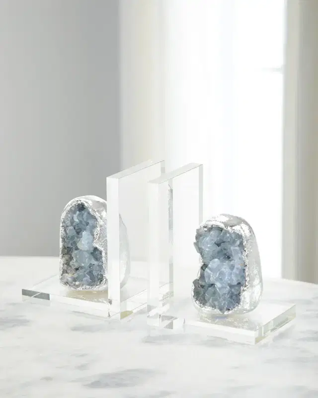 John-Richard Collection Silver Geode Bookends, Set of 2