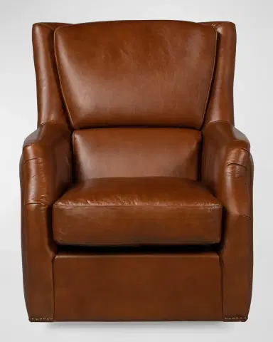 Sarreid Baker Leather Swivel Chair | Thumbnail 2 Sarreid Baker Leather Swivel Chair | Thumbnail 2