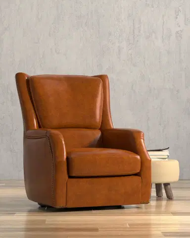 Sarreid Baker Leather Swivel Chair | Thumbnail 4 Sarreid Baker Leather Swivel Chair | Thumbnail 4