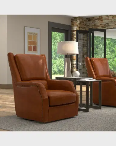 Sarreid Baker Leather Swivel Chair | Thumbnail 5 Sarreid Baker Leather Swivel Chair | Thumbnail 5