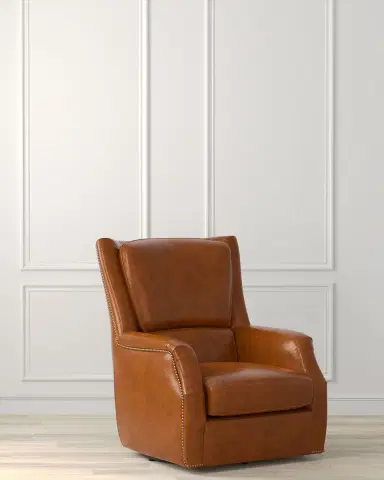Sarreid Baker Leather Swivel Chair | Thumbnail 1 Sarreid Baker Leather Swivel Chair | Thumbnail 1