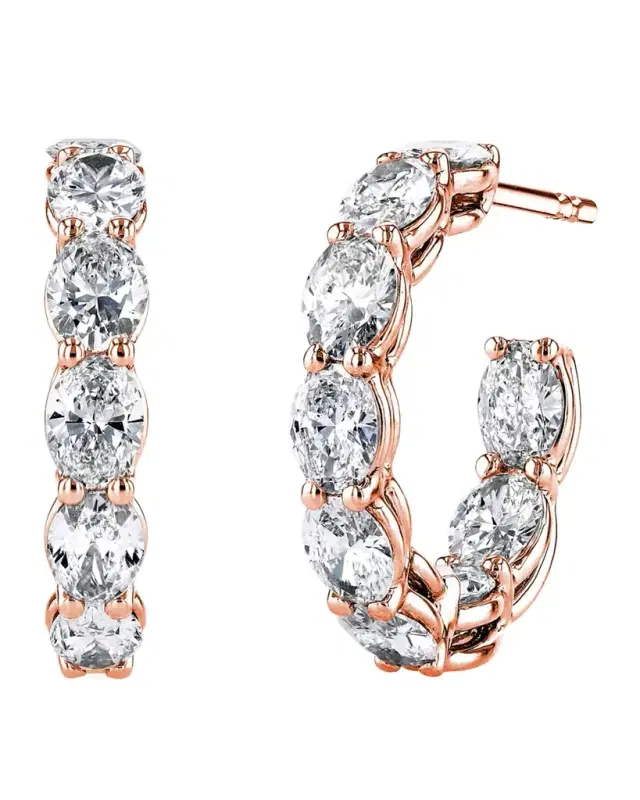 18K Gold North-South Oval-Cut Diamond Hoop Earrings, 5.2tcw/1"L