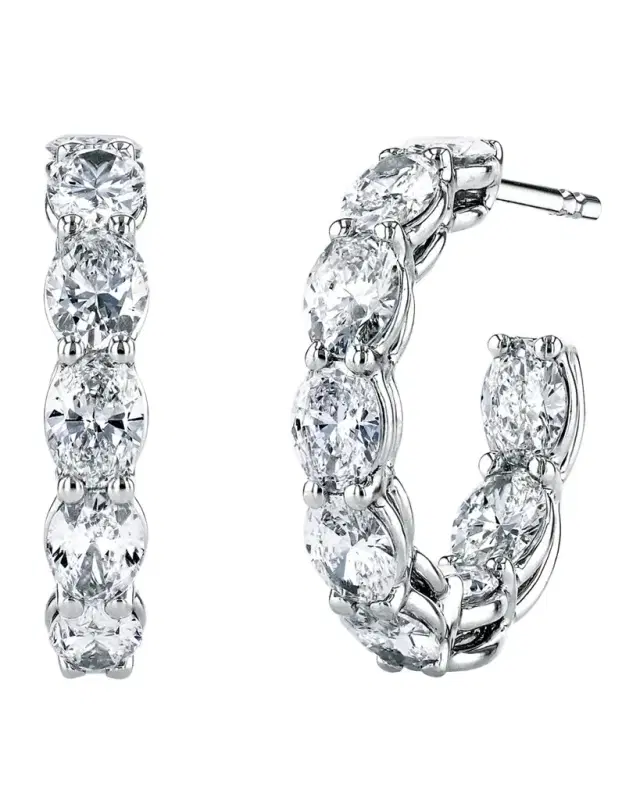 18K Gold North-South Oval-Cut Diamond Hoop Earrings, 3.6tcw/0.75"L
