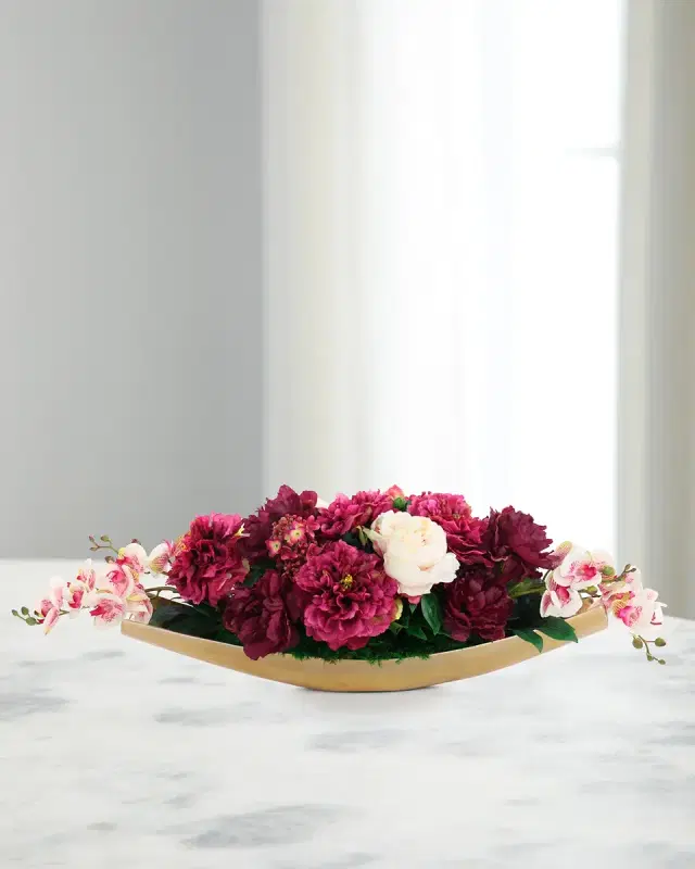 John-Richard Collection Luscious Peonies 12" Faux Floral Arrangement in Metal Vase