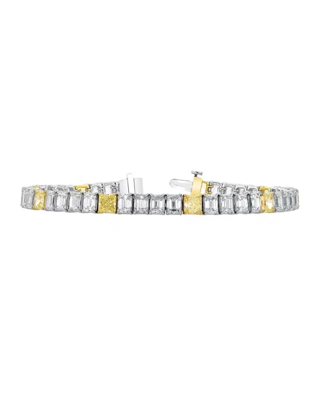 Platinum and 18K Gold Alternating Diamond Bracelet, 7"