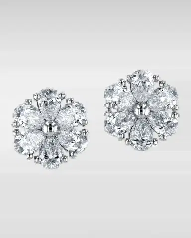 Neiman Marcus Diamonds 18K Gold Pear-Shaped Diamond Flower Stud Earrings, 6tcw, 0.59"L / 0.59"W | Thumbnail 2 Neiman Marcus Diamonds 18K Gold Pear-Shaped Diamond Flower Stud Earrings, 6tcw, 0.59"L / 0.59"W | Thumbnail 2