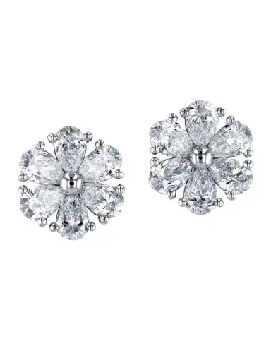 Neiman Marcus Diamonds 18K Gold Pear-Shaped Diamond Flower Stud Earrings, 6tcw, 0.59"L / 0.59"W | Thumbnail 1 Neiman Marcus Diamonds 18K Gold Pear-Shaped Diamond Flower Stud Earrings, 6tcw, 0.59"L / 0.59"W | Thumbnail 1