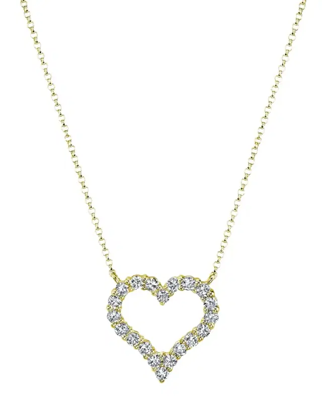 18K Gold Shared-Prong Round Diamond Heart Pendant Necklace, 16"L, 0.65tcw