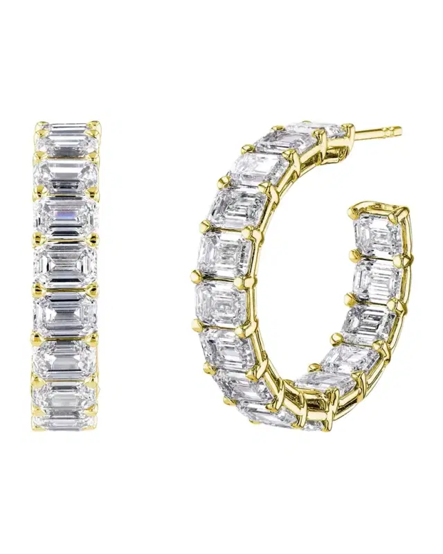 x Christina Adamo 18K Gold East-West Emerald-Cut Diamond Hoop Earrings, 3.8tcw/0.75"L