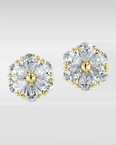 Neiman Marcus Diamonds 18K Gold Pear-Shaped Diamond Flower Stud Earrings, 2.4tcw, 0.45"L / 0.45"W | Thumbnail 2 Neiman Marcus Diamonds 18K Gold Pear-Shaped Diamond Flower Stud Earrings, 2.4tcw, 0.45"L / 0.45"W | Thumbnail 2