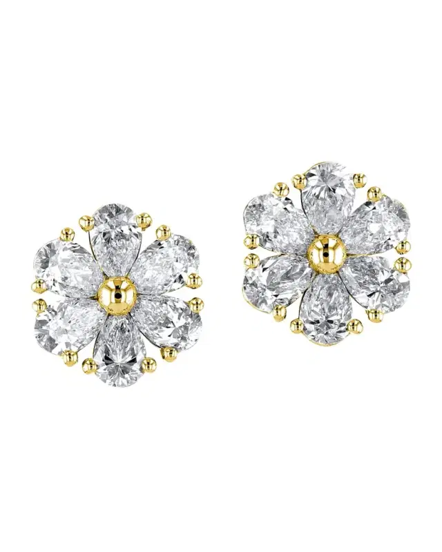 18K Gold Pear-Shaped Diamond Flower Stud Earrings, 2.4tcw, 0.45"L / 0.45"W