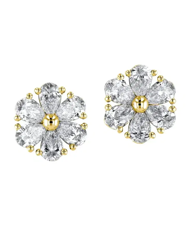 18K Gold Pear-Shaped Diamond Flower Stud Earrings, 6tcw, 0.59"L / 0.59"W