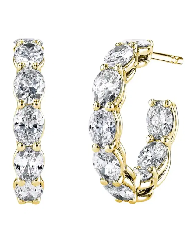 18K Gold North-South Oval-Cut Diamond Hoop Earrings, 3.6tcw/0.75"L