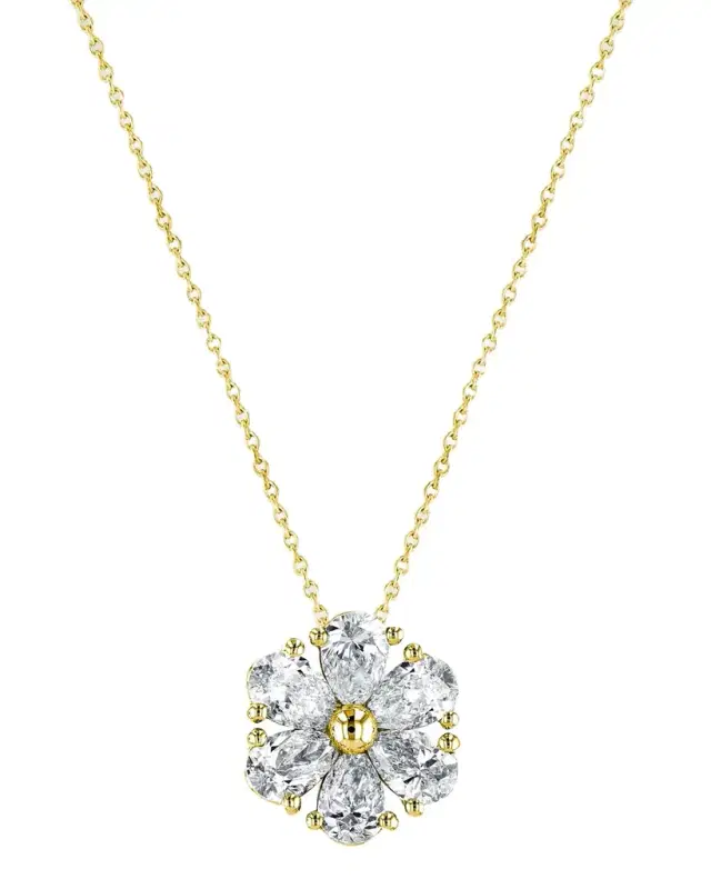 18K Gold Pear-Shaped Diamond Floral Pendant 16" Necklace, 3.00tcw