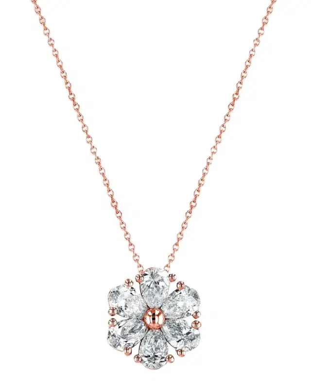 18K Gold Pear-Shaped Diamond Floral Pendant 16" Necklace, 3.00tcw