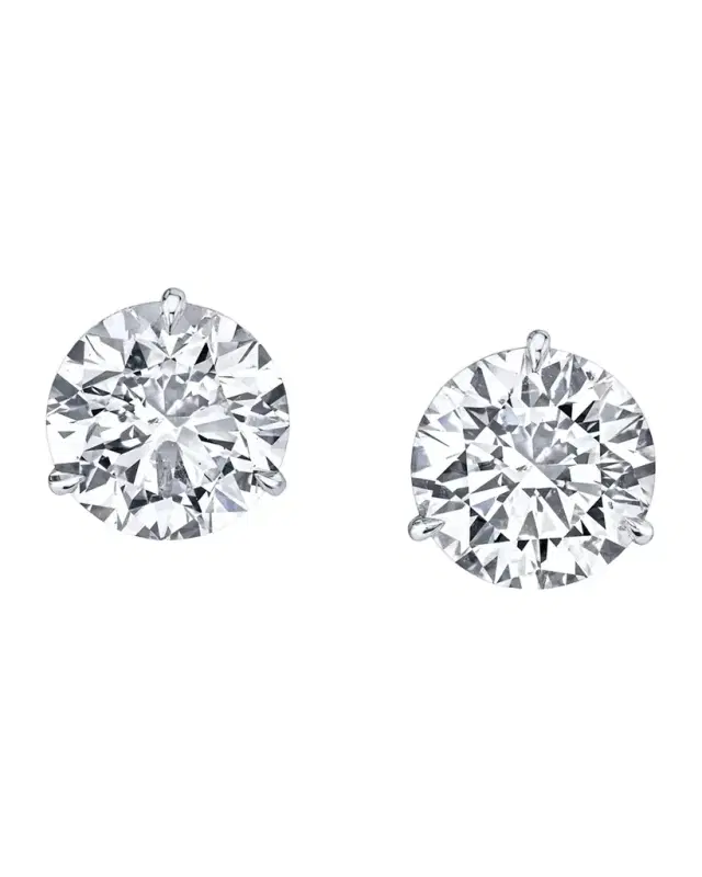 18K White Gold 3-Prong Diamond Martini Stud Earrings, 4tcw, 0.31"L / 0.31"W