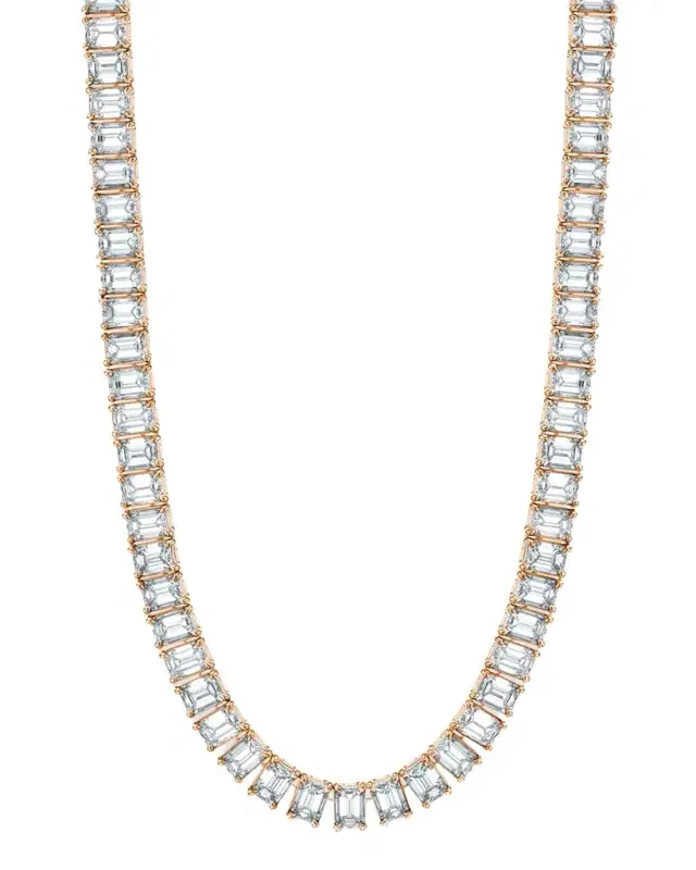 x Danielle Klein 18K Gold 16" North South Prong Set Emerald-Cut Diamond Tennis Necklace, 17.90tcw