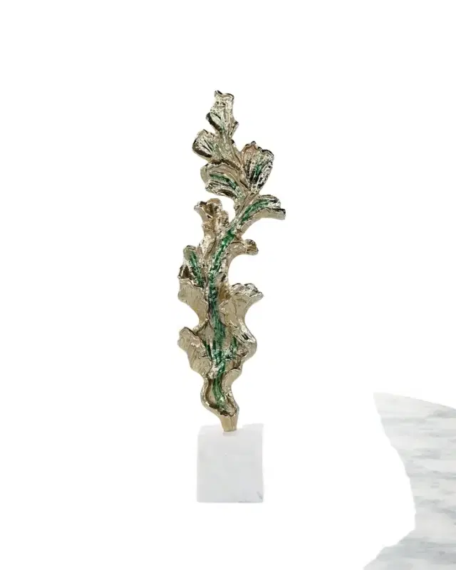 John-Richard Collection Gleaming Leaf Sculpture on Marble Base, Large
