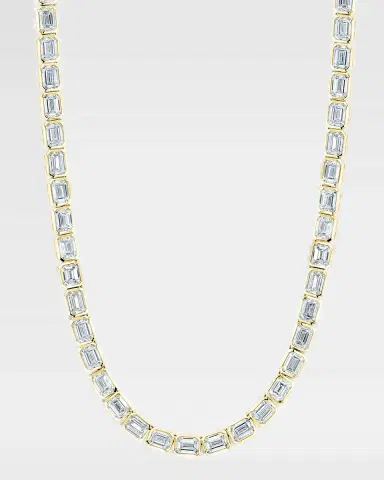 Neiman Marcus Diamonds x Danielle Klein 18K Gold East-West Emerald-Cut Bezel Diamond Tennis Necklace, 16"L, 23.40tcw | Thumbnail 2
