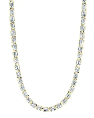Neiman Marcus Diamonds x Danielle Klein 18K Gold East-West Emerald-Cut Bezel Diamond Tennis Necklace, 16"L, 23.40tcw | Thumbnail 1