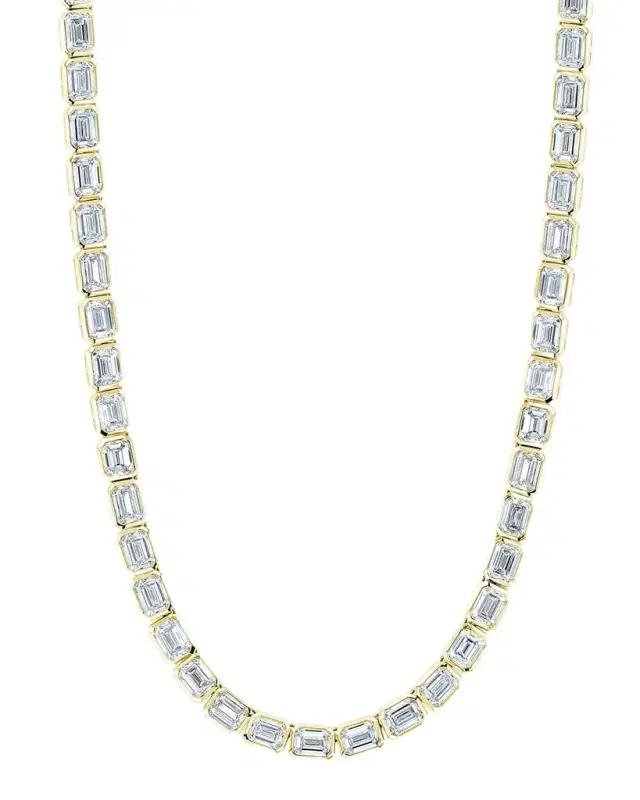 x Danielle Klein 18K Gold East-West Emerald-Cut Bezel Diamond Tennis Necklace, 16"L, 23.40tcw