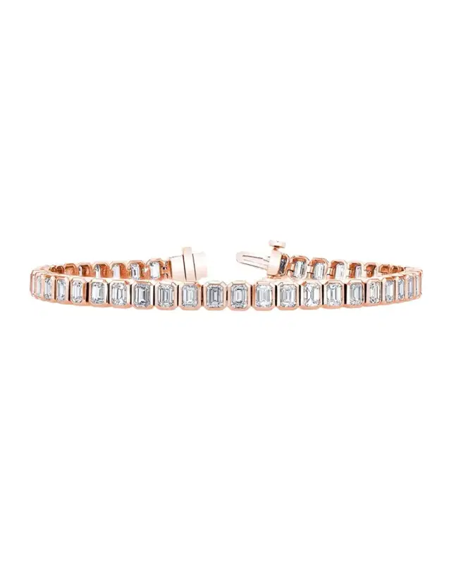 x Christina Adamo 18K Gold North-South Emerald-Cut Bezel Diamond Bracelet, 7"L, 15.60tcw