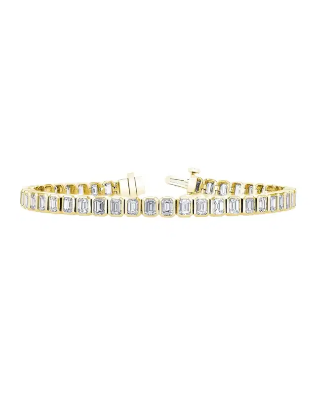 x Christina Adamo 18K Gold North-South Emerald-Cut Bezel Diamond Bracelet, 7"L, 15.60tcw