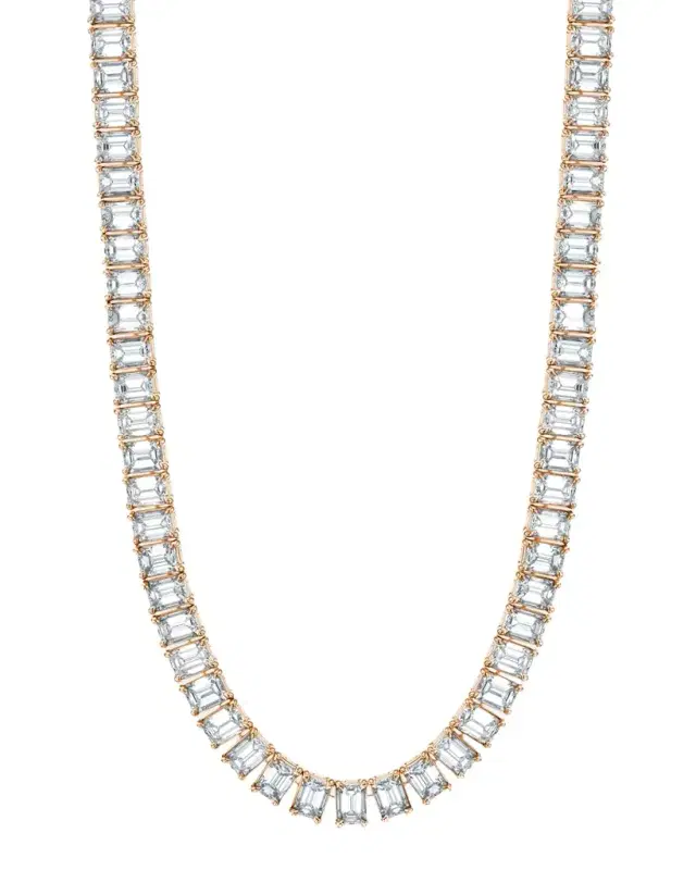 x Christina Adamo 18K Gold North-South Emerald-Cut Prong-Set Diamond Tennis Necklace, 16"L, 22.20tcw