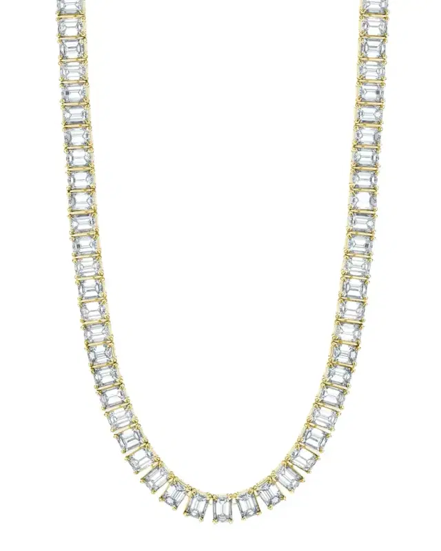 x Christina Adamo 18K Gold North-South Emerald-Cut Prong-Set Diamond Tennis Necklace, 16"L, 22.20tcw