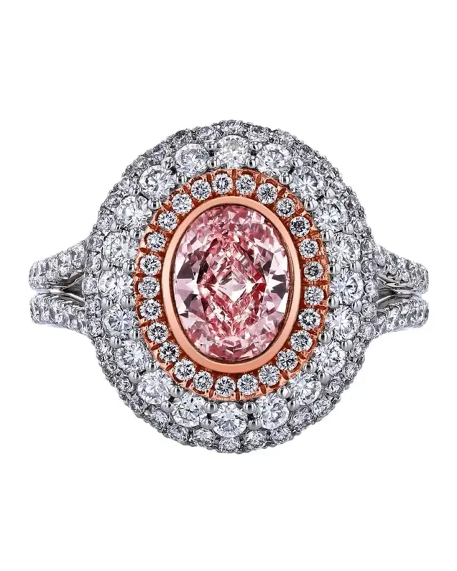 Platinum and 18K Rose Gold Diamond Statement Ring, Size 6.5, 2.18tcw