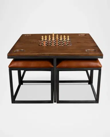 Sarreid Low Game Table with Four Stools | Thumbnail 2 Sarreid Low Game Table with Four Stools | Thumbnail 2