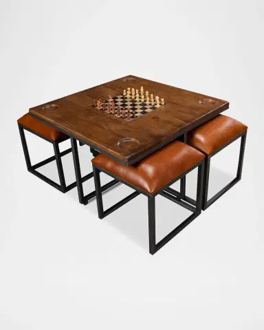 Sarreid Low Game Table with Four Stools | Thumbnail 3 Sarreid Low Game Table with Four Stools | Thumbnail 3