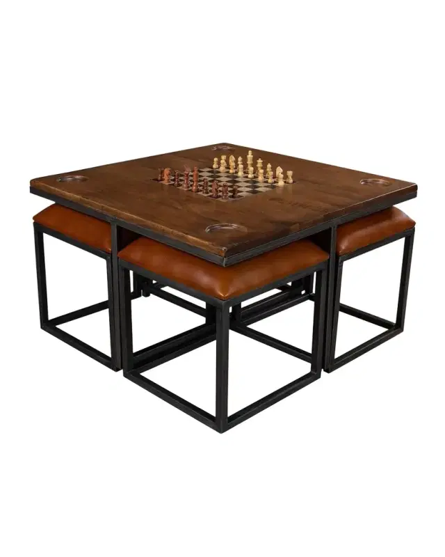 Sarreid Low Game Table with Four Stools