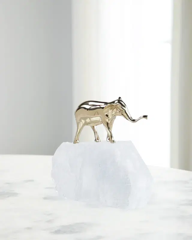 John-Richard Collection Brass Elephant Sculpture on Selenite II