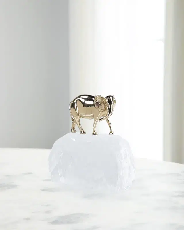 John-Richard Collection Brass Elephant Sculpture on Selenite I