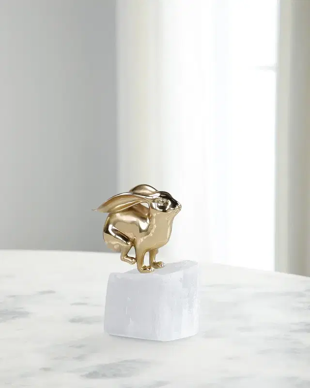 John-Richard Collection Brass Bunny Sculpture on Selenite