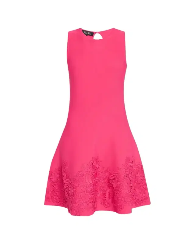Rickie Freeman for Teri Jon Sleeveless Lace-Trim Knit Dress