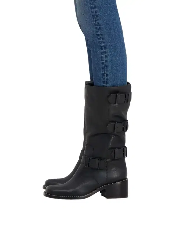 Burke Leather Buckle Biker Boots