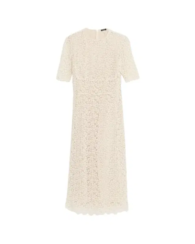 Guipure Lace Short-Sleeve Midi Dress