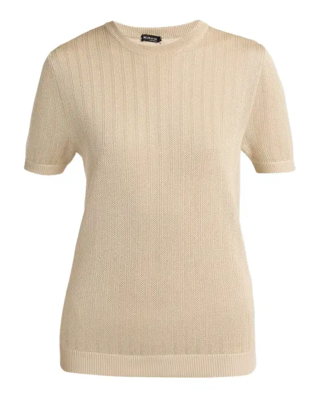 Pointelle Silk Knit Short-Sleeve T-Shirt