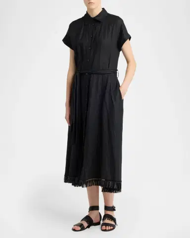 Kiton Linen Belted Midi Shirtdress | Thumbnail 2