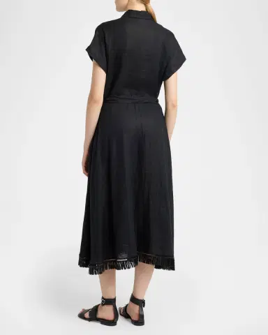Kiton Linen Belted Midi Shirtdress | Thumbnail 3